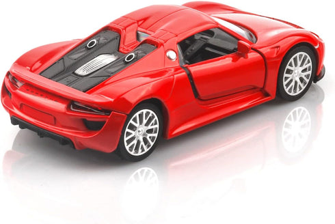 1/36 Scale Porsche 918 Spyder Diecast Model Car, Pull Back Vehicle, Gift for Boys and Girls, Red