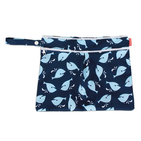 Damero 3Pcs Wet Dry Bag with 2 Zippered Pockets for Cloth Diaper, Swimsuit, Travel, Water-resistant (Whale)