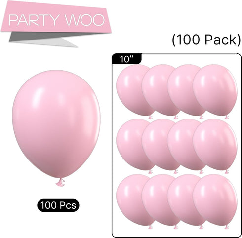 PartyWoo 100 pcs Light Pink Balloons, 10 Inch Pastel Baby Pale Pink Latex Helium for Baby Shower, Wedding, Birthday