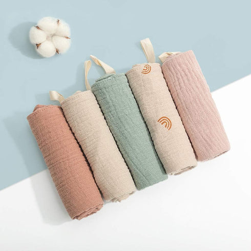 Nisstiiv 5 Pack, GGBHN09 Baby Washcloths Muslin Cotton Face Towels, Burp Cloth, Saliva Towel, Handkerchief for Newborns