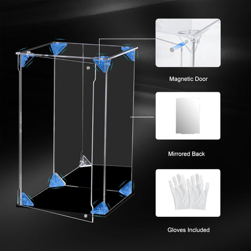 Acrylic Display Case for Collectibles, Clear Acrylic Display Box with Mirrored Back, Doll Toys Display (6x6x10 inch)