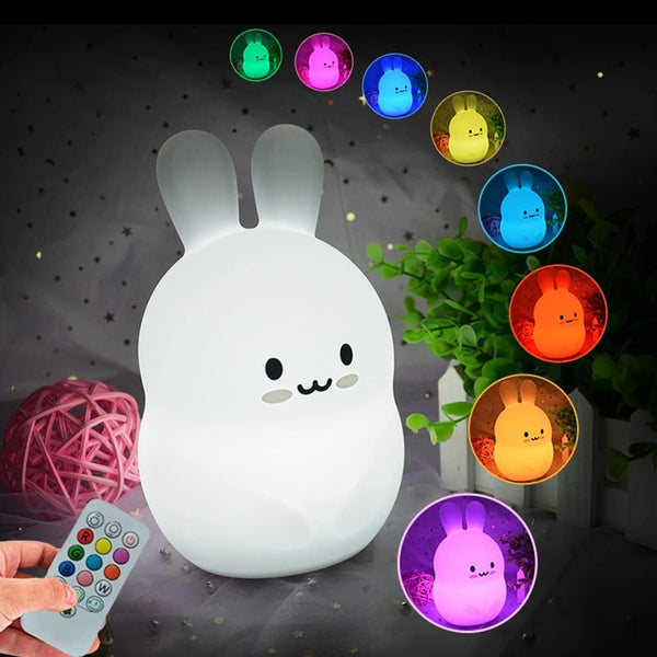 Rabbit Night Lights for Kids - Changeable Brightness & Color Table Lamp for Nursery, Holiday Gifts