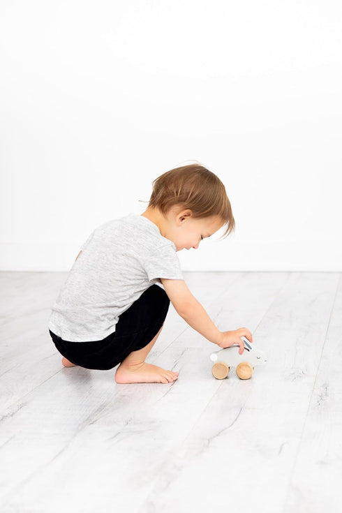 Pearhead Wooden Toy Bunny, Push and Pull Montessori Toy for Baby Girl or Boy Nursery Accessory