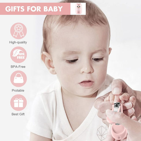 Baby Nail Clippers, 4-in-1 Safe Nail Kit with Cute Case for Newborn, Infant, Toddler - Light-Rose
