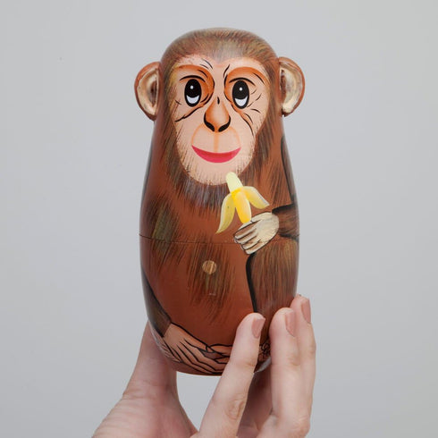 Bits and Pieces - Nesting Monkeys - Hand Painted Wooden Nesting Dolls - Set of 5 Dolls from 6" Tall
