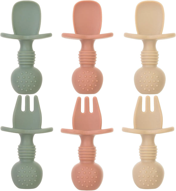 6 Pack Baby Spoons and Forks Set, Silicone First Stage Self Feeding Infant Toddler Utensils, BPA Free Baby Essentials