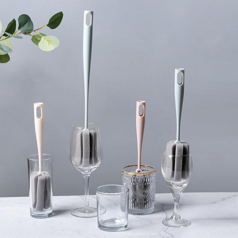 2PCS 2PCS) Sponge Bottle Brush Long Handle Bottle Brush Wine Glass Cleaner Cup Cleaning Brush Baby Bottle Scrubber