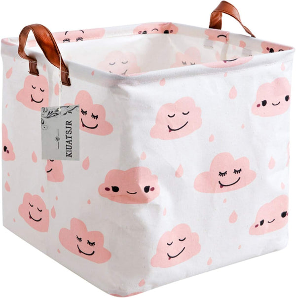 Fabric Storage Basket Organizer Bin for Toys, Books, Clothes, Pets - Perfect for Bedroom/Office/Nursery (Pink Cloud)