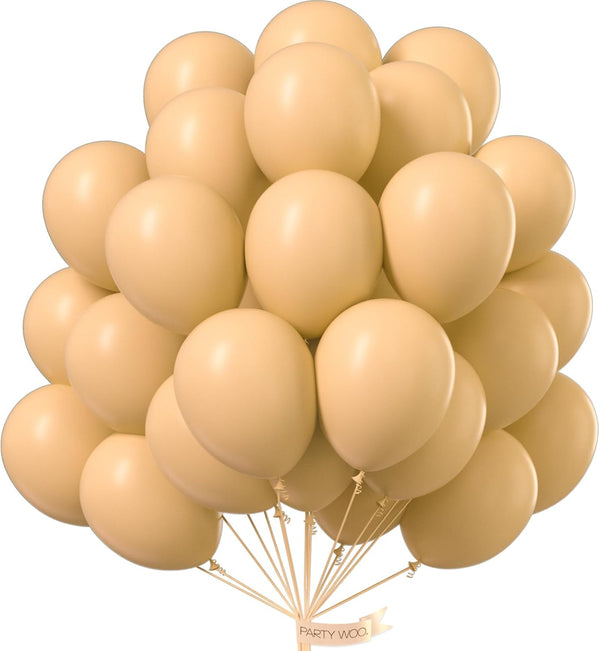 PartyWoo Nude Balloons 50 pcs, 12 Inch Beige Apricot Cream Boho Latex Neutral Helium Balloons for Baby Shower, Birthday