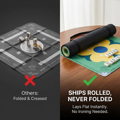 Mahjong Mat for Table Non-Slip, Noise-Reducing & Silent Neoprene Game Mat, No Fold Marks,Ready to Use, Cover with Rules