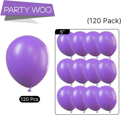 PartyWoo 120 pcs Purple Balloons 5 Inch Mini Light Pastel Lavender Lilac Latex for Graduation Baby Shower Wedding Party