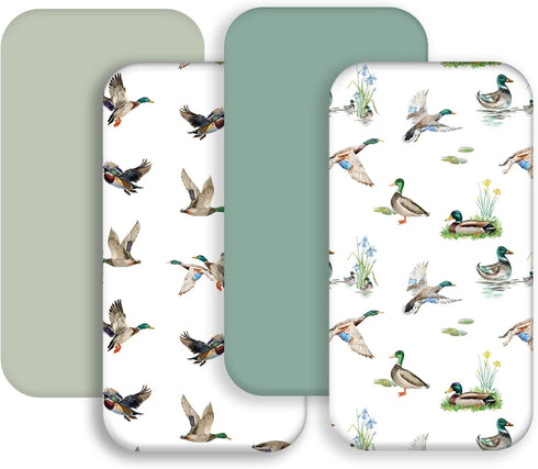 FIGEPO 4 Pack Mallard Duck Baby Bassinet Sheets Neutral Unisex Breathable Fitted Nursery