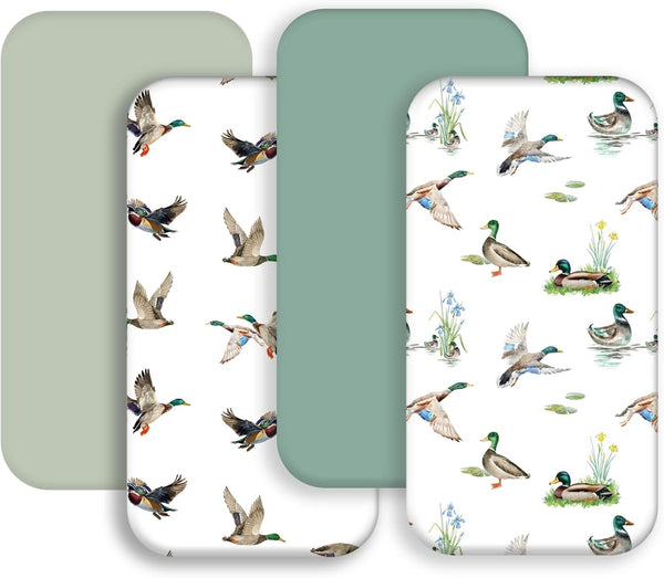 FIGEPO 4 Pack Mallard Duck Baby Bassinet Sheets Neutral Unisex Breathable Fitted Nursery