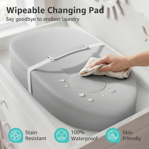 YENING Waterproof Leather Changing Pad - Washable Baby Diaper Mat - Grey