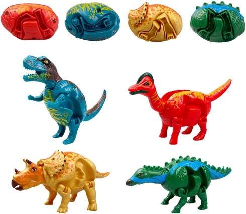 Anditoy 8 Pack Jumbo Unicorn & Dinosaur Deformation Eggs Prefilled Plastic Easter Eggs with Toys Inside for Kids Boys