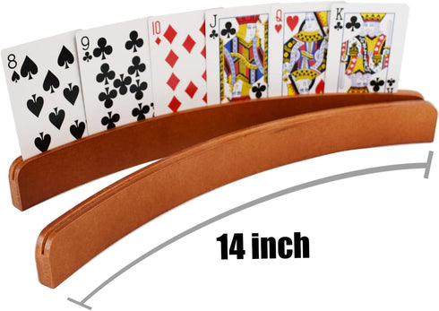 Yuanhe Wooden Playing Card Holders - Curved Card Game Tray Rack, Set of 4