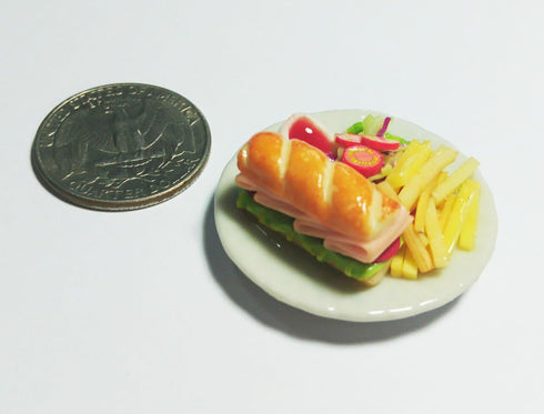 Tiny Burger and Sub Sandwich, Realistic Mini Handmade Polymer Clay Food Model, Decorative Collectible Figurines