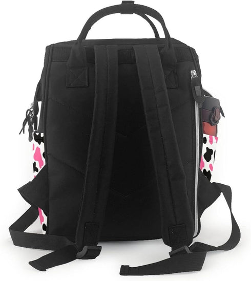 Nevjipu Backpack Mommy Backpack, Baby Doll Diaper Bag - Cute black pink cow print Bag, Fashion Tactical Infant Baby