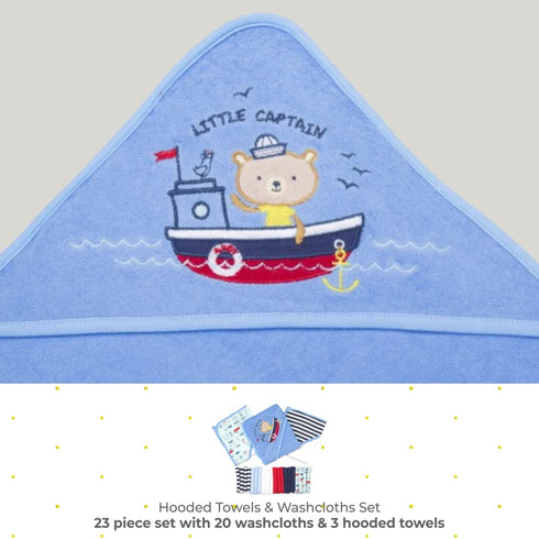 23-Piece Set, 3 20 Spasilk Soft Terry Hooded Bath Towel and Washcloth Baby Towels and Baby Washcloths for Newborn Boys