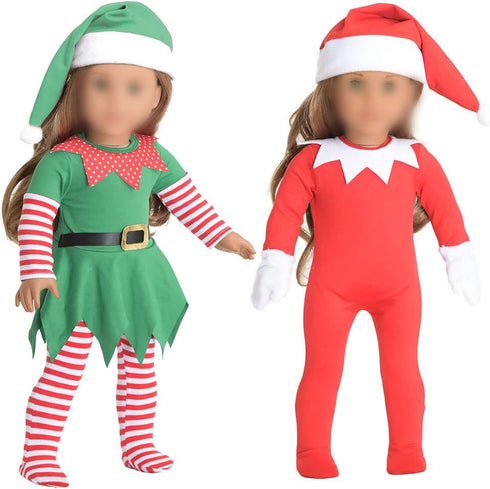 18 inch Christmas Doll Clothes - Santa's Little Helper Elf Costume for 18 inch Doll - Dolls Not Included