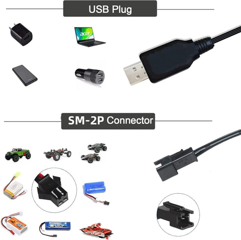 Aliwisdom 2 7.4V 2S Universal RC Battery Charger Cable with SM Pin Connector Plug for Lipo Battery, Compatible with RC
