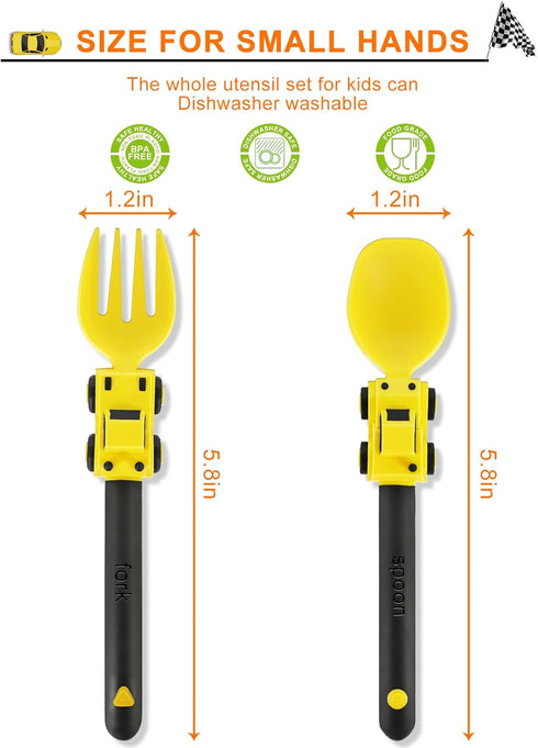 Construction Toddler Utensils - Forks and Spoons Set - Suitable for Kids Utensils - Portable Set for 1-5 Year Old