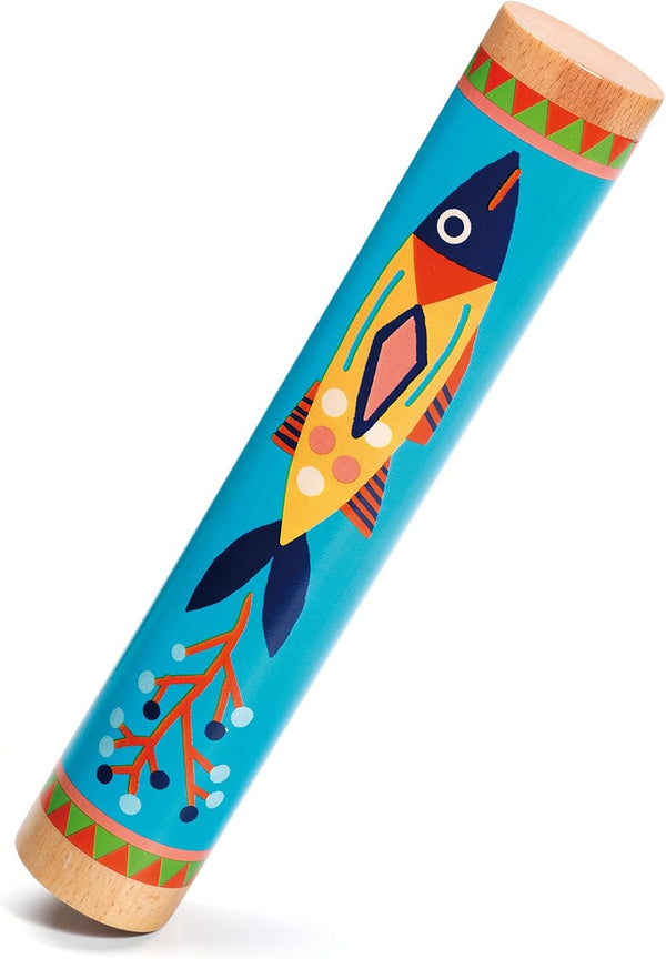 DJECO Animambo Rain Stick Musical Toy - Colorful Fish Design Rainmaker Instrument