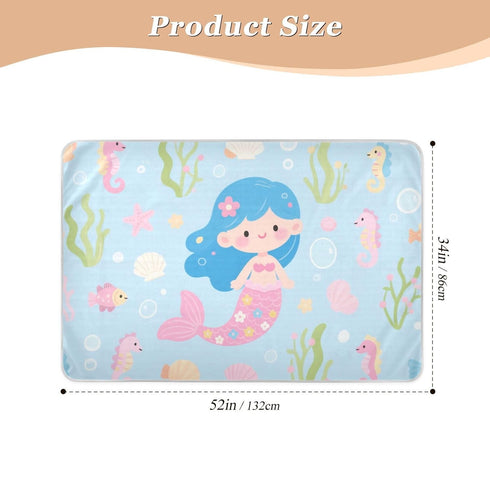 siphylline 52" 34" Cute Cartoon Blue Mermaid Extra Large Resuable Changing Pad Covers Water Resistant Bed Wetting Pads