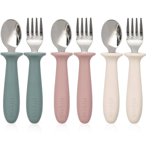 VITEVER 6 Pieces Toddler Utensils Set, Kids Silverware with Silicone Handle, Dishwasher Safe