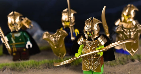 Elf Metallic Gold and Rose Gold Lances, Bows, Sword, Helm and Armour for Major Brand Building Block Minifigures (72 PCS)
