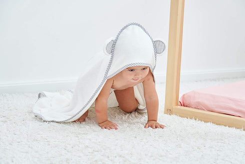 HIPHOP PANDA Hooded Towel, Rayon Bamboo Bath Towel with Bear Ears for Newborn, Infant, White, 30 x 30 Inch