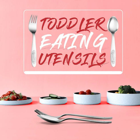 4 Piece Stainless Steel Toddler Utensil Set, Safe Kid Silverware Set for Self Feeding, Cartoon Toddler Forks and