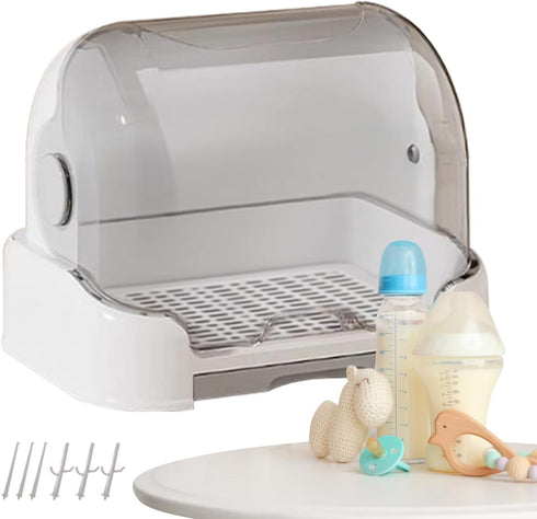 Genrico Countertop Bottle Organizer, Storage Box and Dryer with Lid for Breastfeeding Bottles Portable Dustproof