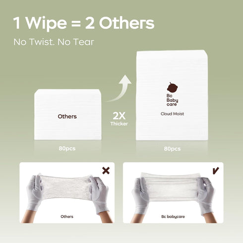 6 Pack, 99% Bc Babycare Cloud Moist Baby Travel Wipes, On The Go Pocket Size, Ultra Thick, Water, Unscented
