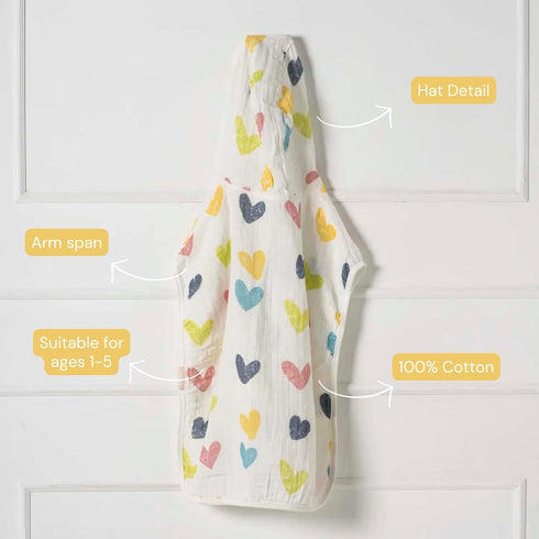 100% Cotton Muslin Baby Bath Poncho - Soft & Absorbent Hooded Towel for Infants & Toddlers, Lightweight and Breathable