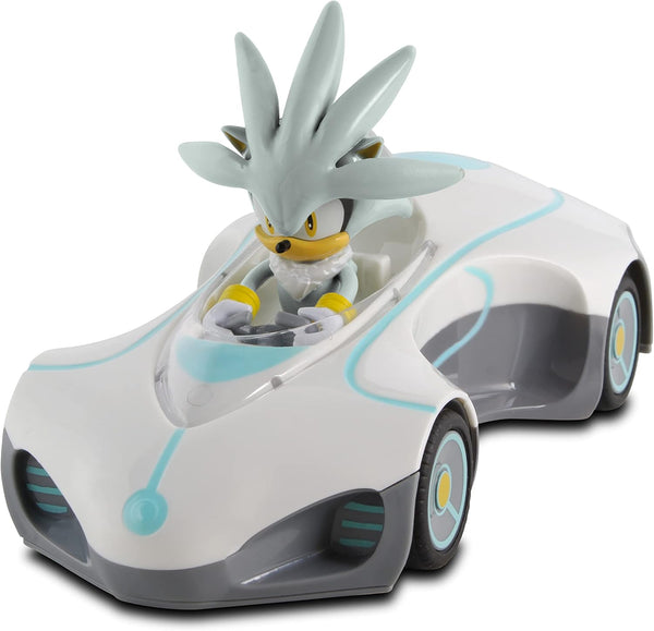 NKOK Team Sonic Pull Back Racer - Silver Sonic, No Batteries Required, Pull Back and Watch Him Race