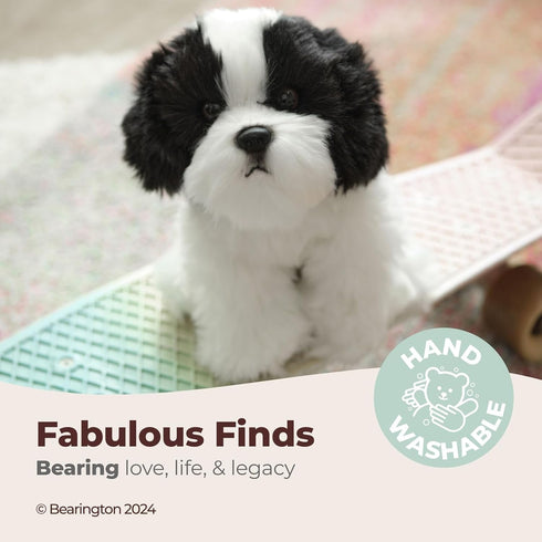 Bearington Collection Shih Tzu Stuffed Animal - 11 in Black & White Plush Puppy, Soft Realistic Washable Dog