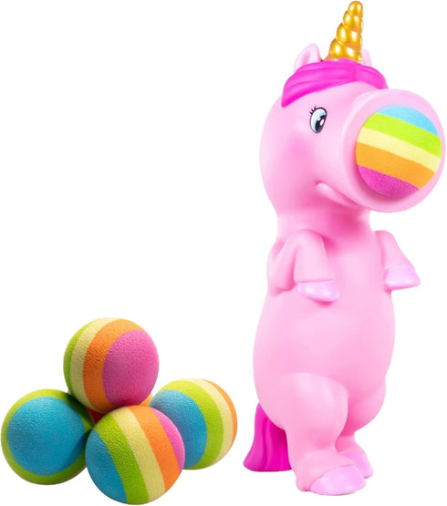 Hog Wild Pink Unicorn Ball Popper Toy, Includes 4 Soft Foam Balls, Safe for Indoor/Outdoor Play