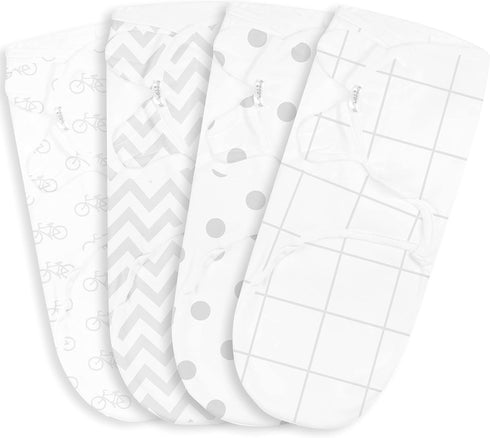BaeBae Goods Swaddle Blanket, Adjustable Infant Baby Swaddling Wrap Set of 4, Soft Cotton