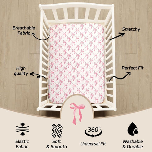 Jola's House 4 Pack Baby Girl Crib Sheets Fitted Pink Crib Sheet Portable Mattress Cover or Toddler Bed Sheets