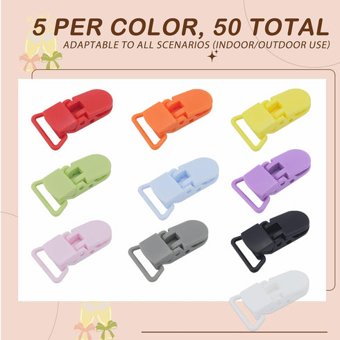 50-Pack (10 Pacifier Clip Replacement Ends - BPA-Free Plastic Fasteners for DIY Baby Crafts, Sewing Bibs & Blankets
