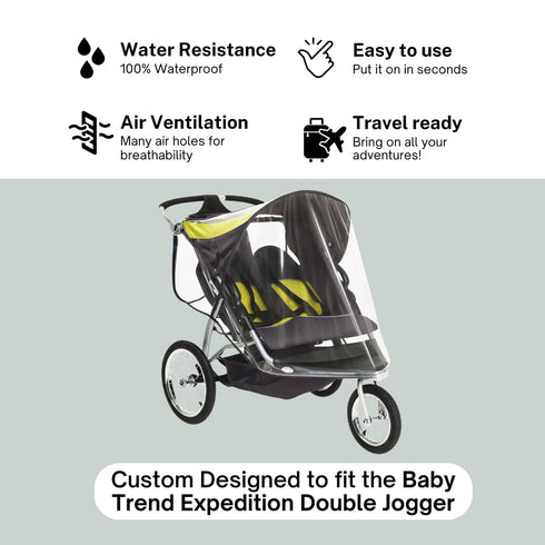 SASHA'S Double Rain Cover for Baby Trend Expedition Double Jogger (Jogger not Included) NOT Compatible with Baby Trend
