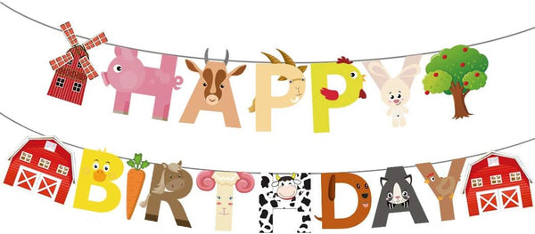 Finypa Farm Happy Birthday Party Banner - Baby Shower and Birthday Decoration for Farm Animal Theme 1st-4th Bdays