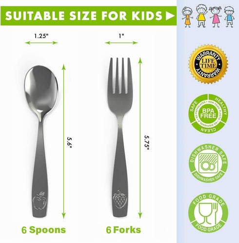 Stainless Steel Kids Silverware Set, 24pc - 2 Pack of 12, Safe Flatware for Children, Includes Spoons & Forks