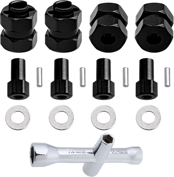 4 Pieces Aluminum Extended 7mm Hex Wheel Hubs & 8mm Thick Wheel Spacers for Axial SCX24 Models (Black)