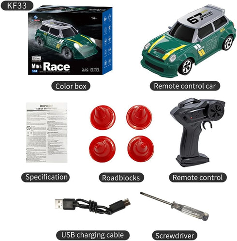 Moonzeamus KF33 1:64 2.4GHZ Scale Mini Drift RC Car with Full Proportional RTR Remote Control for Desktop Racing