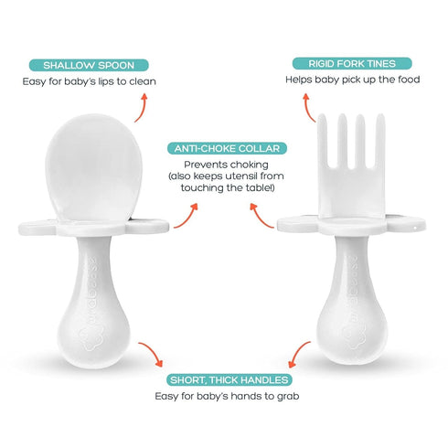 Grabease Toddler Utensils Set - White Toddler Spoons and Forks, Baby Silverware for Self-Feeding, BPA-Free