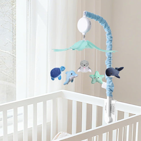 NICEMER 12 Baby Crib Mobile for Boys and Girls, Soft Plush Ocean Characters Mobiles, Blue and Grey Nursery Decor