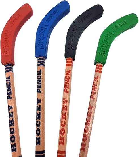 Hockey Stick Pencils (9") with Colorful Top Rubber Blade Erasers, Bulk Party Favor, Goodie Bag (48 Pack)