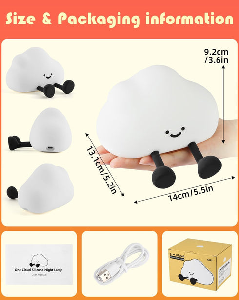 Dimmable YISUN Cloud Night Light, Colorful Silicone Night Lights for Nursery, Rechargeable Bedside Lamp with Timer